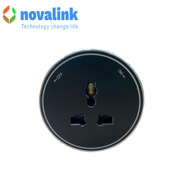 Ổ cắm điện 3 chấu chuẩn USA viền nhôm đèn led novalink