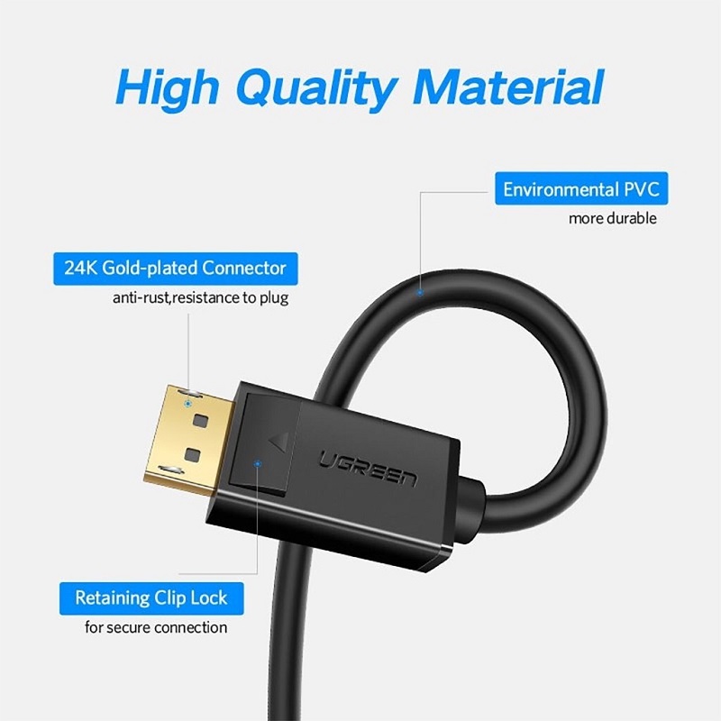 Cáp Displayport 1,5M 2 đầu dương hỗ trợ 4K 3D chính hãng Ugreen 10245 cao cấp