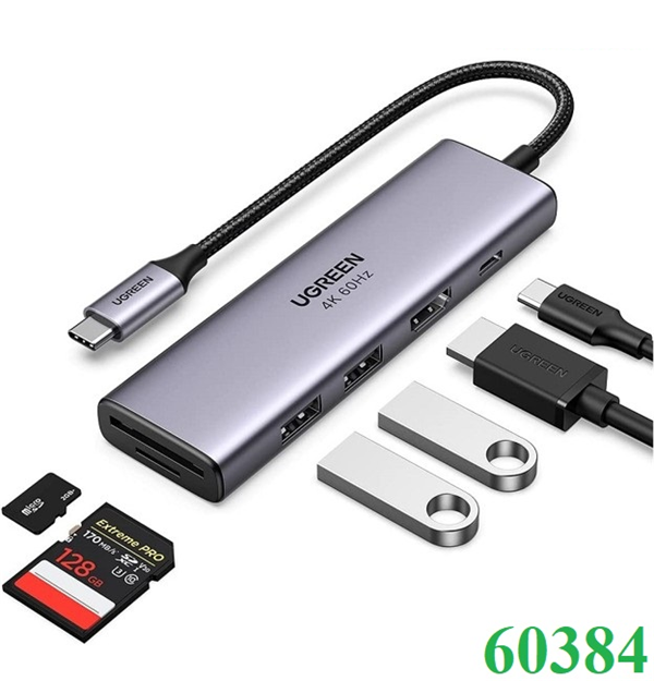 Hub chuyển đổi cổng USB -type C tích hợp 6 in 1 thương hiệu Ugreen 60384