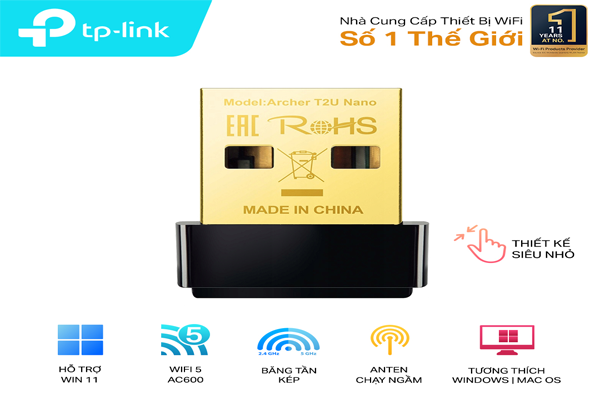 Bộ chuyển đổi tín hiệu USB wifi cho pc TP-Link Archer T2U Nano