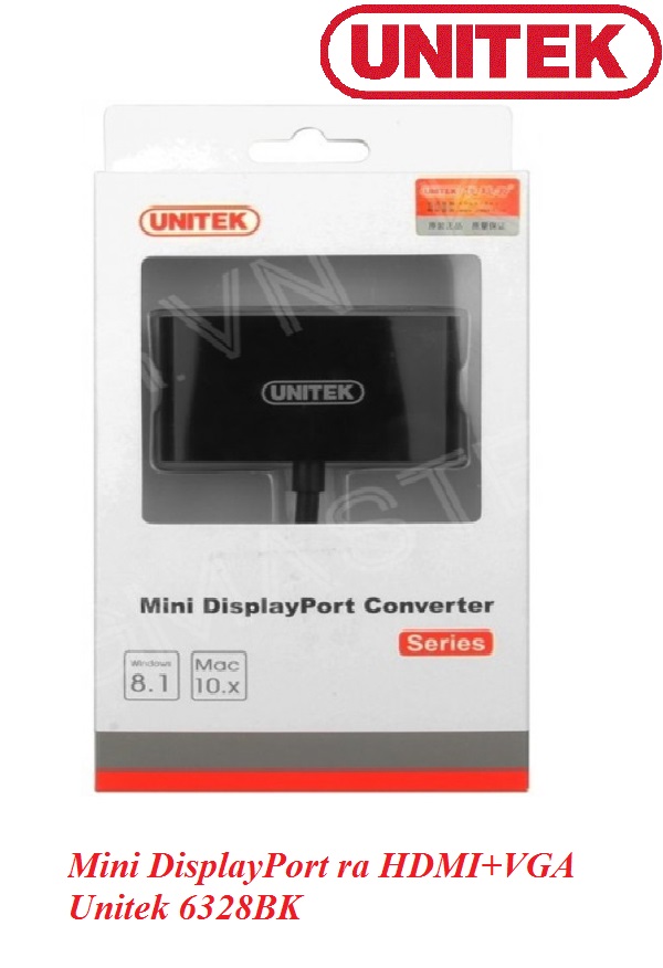 Cáp chuyển Mini DisplayPort ra VGA + HDMI Unitek Y-6328BK|Unitek chính hãng Y-6328BK