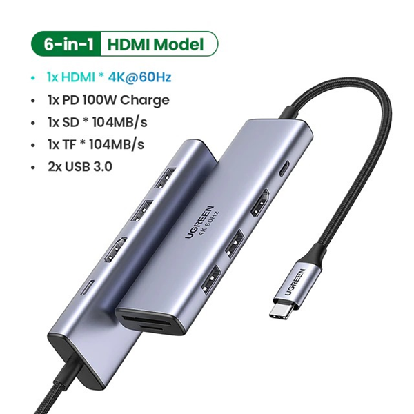 Thiết bị mở rộng USB type-C to HDMI/Hub USB 3.0/SD/TF/Lan Gigabit