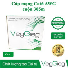 Cáp mạng Cat6 UTP veggieg lõi đồng nguyên chất chuẩn AWG