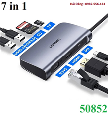 Cáp USB Type-C to HDMI/ Hub USB 3.0/ SD/TF/Lan Gigabit/ PD 100W Ugreen 50852