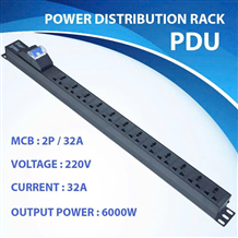 Thanh Nguồn PDU 12 Ổ Cắm 3 Chân - 2P/32A, 6000W - Có Aptomat Chống Quá Tải An Toà