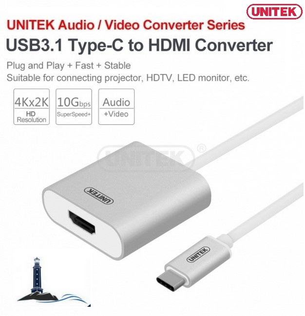 Cáp USB 3.1 Type-C to HDMI  Unitek Y-6309 chính hãng| USB TYPE-C Unitek chính hãng