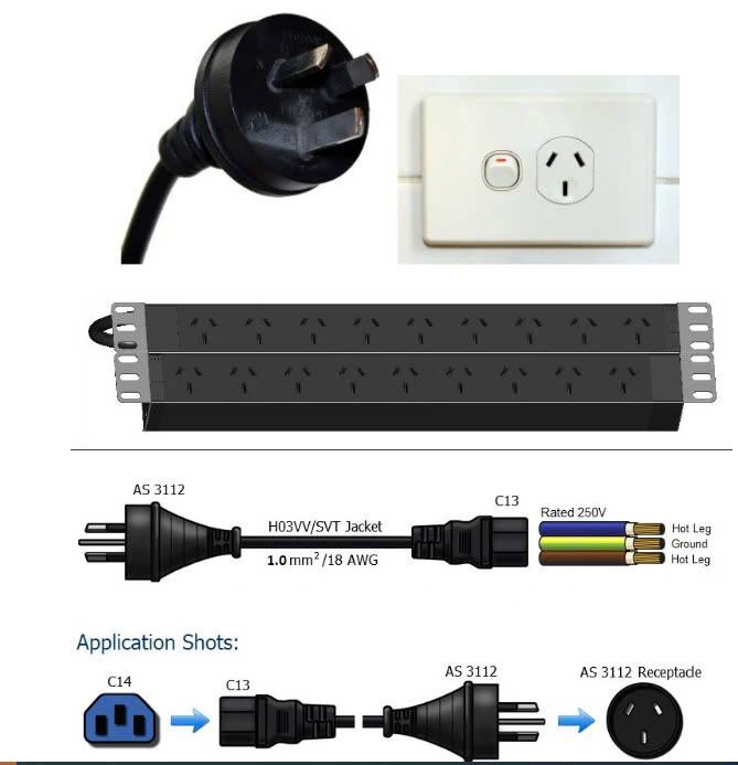 Dây nguồn TTA  3 chân chéo dài 1.8m lõi 3x1mm chiu tải 1300w