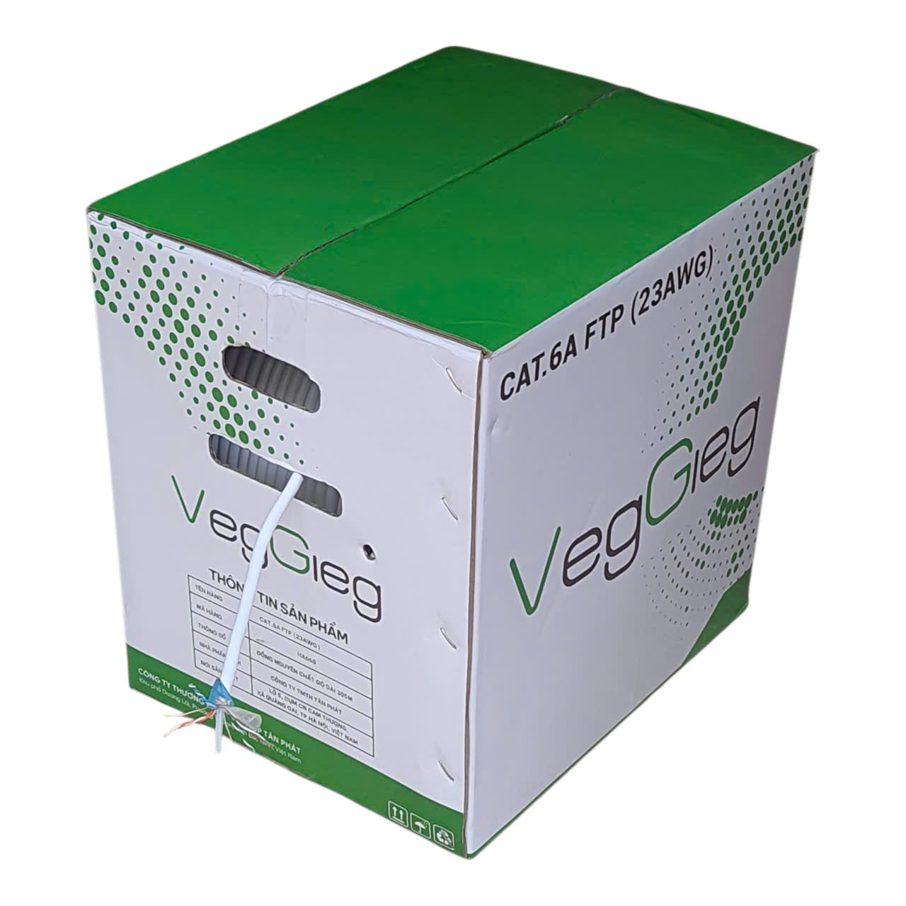 Dây mạng CAT.6A FTP 23AWG VegGieg - Lõi đồng 99,9%, chống nhiễu, dài 305m đạt chuẩn quốc tế