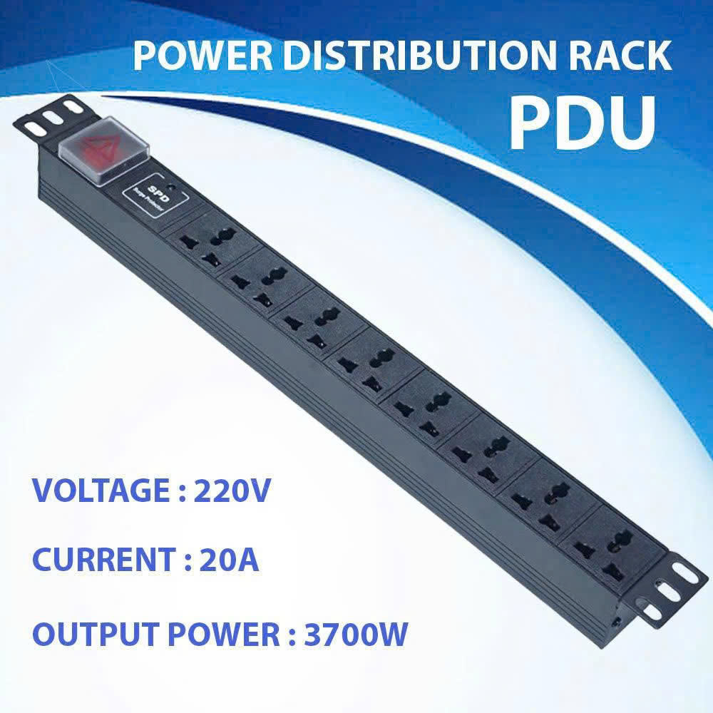 Thanh Nguồn PDU 8 Ổ Cắm 3 Chân - 2P/32A, 3200W - Có Đèn Cảnh Báo An Toàn