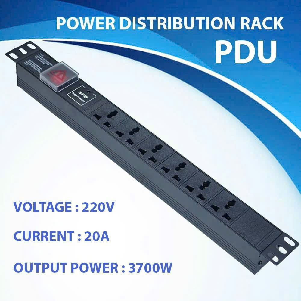 Thanh Nguồn PDU 6 Ổ Cắm 3 Chân - 2P/32A, 3700W - Có Aptomat Bảo Vệ An Toàn